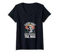 Women's Every Hike is Better with A Tail Wag Dog Hiking V-Neck T-Shirt