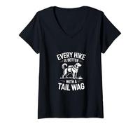 Women's Every Hike is Better with A Tail Wag Dog Hiking V-Neck T-Shirt