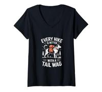 Women's Every Hike is Better with A Tail Wag Dog Hiking V-Neck T-Shirt