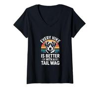Women's Every Hike is Better with A Tail Wag Dog Hiking V-Neck T-Shirt