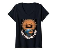 Women's Every Knee Will Bow Philippians 2 Crown and Earth V-Neck T-Shirt