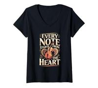 Women's Every Note Starts from The Heart Cello Music V-Neck T-Shirt