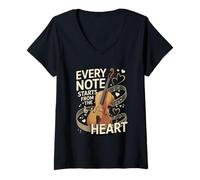 Women's Every Note Starts from The Heart Orchestra Strings Music V-Neck T-Shirt