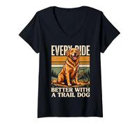 Women's Every Ride Better with A Trail Dog Hiking V-Neck T-Shirt