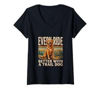 Women's Every Ride Better with A Trail Dog Hiking V-Neck T-Shirt