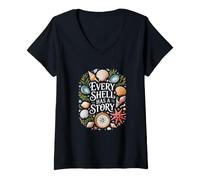 Women's Every Shell Has A Story Sea Sea Shells Explorer V-Neck T-Shirt