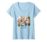 Womens Every Summer Has A Story Text Floral Scenic V-Neck T-Shirt