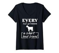 Womens every tall girl needs a short best friend, funny pygmy goat V-Neck T-Shirt