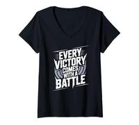 Womens Every Victory Comes with a Battle V-Neck T-Shirt