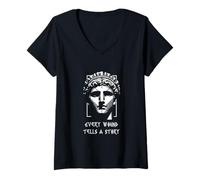 Womens Every wound tells a story. Battle Masculinity Greek Goddess V-Neck T-Shirt