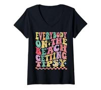 Womens Everybody on The Beach Getting Tipsy Camping Friends Groovy V-Neck T-Shirt