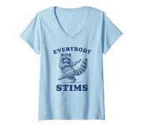 Womens Everybody Stims Autism Awarness Racoon V-Neck T-Shirt