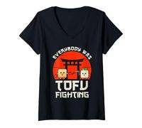 Womens Everybody Tofu Fighting Funny Vegan Vegetarian Japan Themed V-Neck T-Shirt