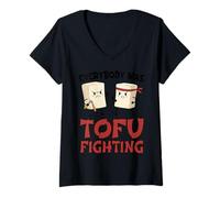 Womens Everybody was Tofu Fighting Funny Vegan Karate Pun V-Neck T-Shirt