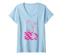 Womens Everyday Is a Fresh Start Poppy Flower Vase Checkerboard V-Neck T-Shirt