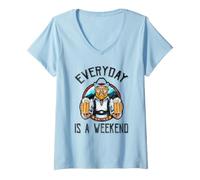 Women's Everyday is A Weekend - Old Man Serving Beer - Funny Retired V-Neck T-Shirt