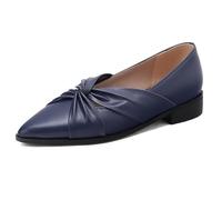 Women's Everyday Pointed Toe Low Heel Work Shoes Faux Leather Slip On Dress Flats for Office & Daily Use (Large Size),Blue,4.5 UK