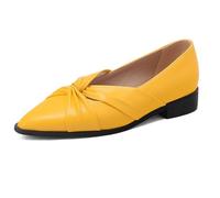 Women's Everyday Pointed Toe Low Heel Work Shoes Faux Leather Slip On Dress Flats for Office & Daily Use (Large Size),Yellow,8 UK