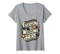 Womens Everyone is Welcome Here Diversity V-Neck T-Shirt