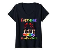 Women's Everyone is Welcome here Inclusion Diversity Rainbow LGBTQ V-Neck T-Shirt