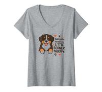 Women's Everyone Needs A Little Berner Therapy - Bernese Mountain V-Neck T-Shirt
