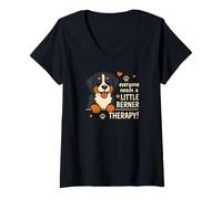 Women's Everyone Needs A Little Berner Therapy - Bernese Mountain V-Neck T-Shirt