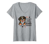 Women's Everyone Needs A Little Berner Therapy - Bernese Mountain V-Neck T-Shirt