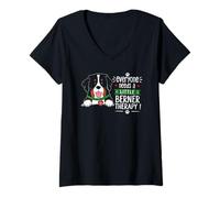 Women's Everyone Needs A Little Berner Therapy - Bernese Mountain V-Neck T-Shirt