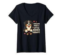 Women's Everyone Needs A Little Berner Therapy - Bernese Mountain V-Neck T-Shirt
