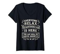 Womens Everyone Relax Maintenance Man's Here Saving the Day Vintage V-Neck T-Shirt