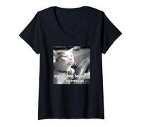 Women's Everything Happens for No Reason Cat Driving A Car Meme V-Neck T-Shirt