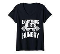Womens Everything Hurts and I Am Hungry Weightlifting Barbell V-Neck T-Shirt
