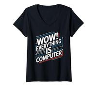Womens Everything is Computer US Flag | Trump Everything's Computer V-Neck T-Shirt