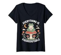 Women's Everything is Figureoutable - Zen Frog White Text Design V-Neck T-Shirt