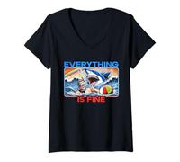 Women's Everything is Fine Funny Meme Shark Joke Hilarious Graphic V-Neck T-Shirt