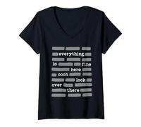 Women's Everything is Fine Here Oooh Look Over There Funny Redaction V-Neck T-Shirt