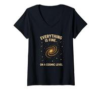Womens Everything is Fine On A Cosmic Level, Funny Astronomy V-Neck T-Shirt