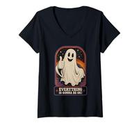 Women's Everything is Gonna Be Okay Funny Optimistic Ghost Retro 70s V-Neck T-Shirt
