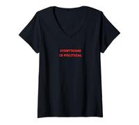 Women's Everything is Political Red Text Politics V-Neck T-Shirt