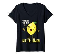 Womens Everything Sucks Bitter Lemon Sarcastic Humor V-Neck T-Shirt
