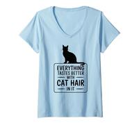 Womens Everything Tastes Better with Cat Hair in it V-Neck T-Shirt