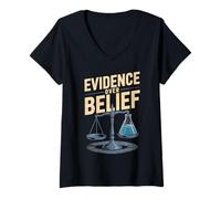 Womens Evidence Over Belief Scales and Beaker Design V-Neck T-Shirt