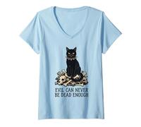 Women's Evil Can Never Be Dead Enough CAt Skull V-Neck T-Shirt