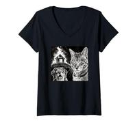 Women's Evil Cat Burning Doghouse Down Funny Meme Cat V-Neck T-Shirt