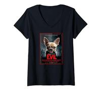 Womens EVIL CHIHUAHUA movie poster V-Neck T-Shirt