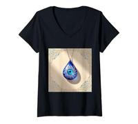 Womens Evil Eye Nazar Amulet Protection Good Luck V-Neck T-Shirt