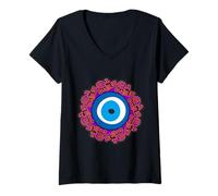 Womens Evil Eye Nazar Amulet Protection Good Luck V-Neck T-Shirt