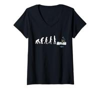 Women's Evolution of Ice Fisherman Catching Fish Ice Fishing V-Neck T-Shirt