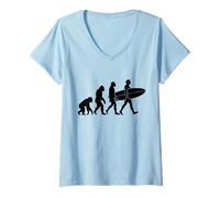 Womens Evolution of Man to Surfing: The Surfer V-Neck T-Shirt