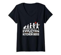 Women's Evolution of The Kitchen Boss Home Chef Humor V-Neck T-Shirt